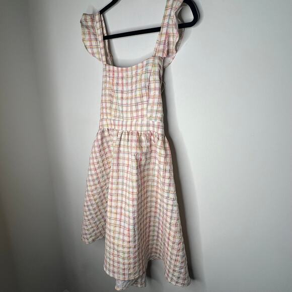 Lili Sidonio Multicolor Check Plaid Ruffle Sleeve Mini Dress Size M - Picture 5 of 9